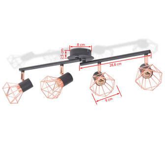 Plafondlamp met 4 spotlights E14 zwart en koper 5