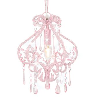 Plafondlamp met kralen rond E14 roze 1