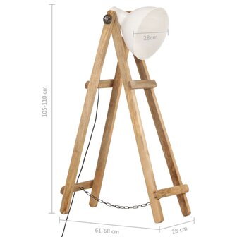 Vloerlamp E27 massief mangohout wit 12