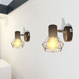 Wandlampen 2 st met LED industri&euml;le stijl zwart 11