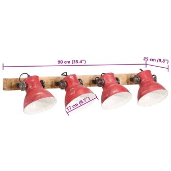 Wandlamp 25 W E27 90x25 cm verweerd rood 7