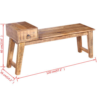 Bankje met lade 120x36x60 cm massief mangohout 9