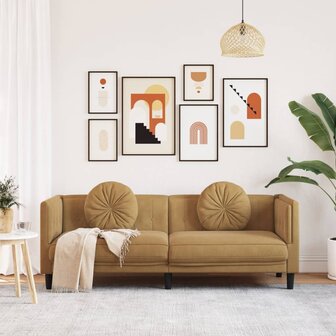 Bank met kussens 3-zits kunstsu&egrave;de bruin 3