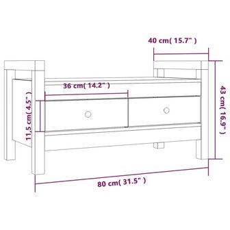 Halbankje 80x40x43 cm massief grenenhout wit 10