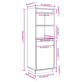 Hoge kast 37x34x110 cm massief grenenhout 9