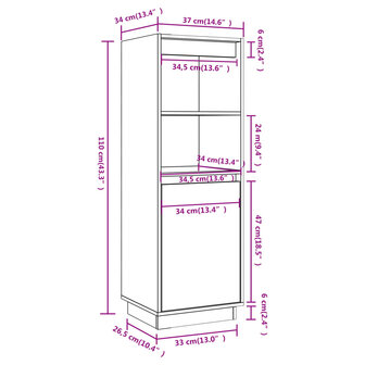 Hoge kast 37x34x110 cm massief grenenhout grijs 9