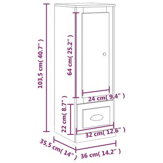 Hoge kast 36x35,5x103,5 cm bewerkt hout gerookt eikenkleurig 10