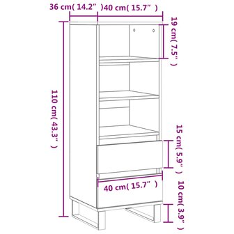 Hoge kast 40x36x110 cm bewerkt hout bruineiken 11