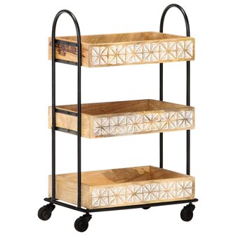 Keukentrolley 3-laags 46x30x76 cm massief mangohout 1