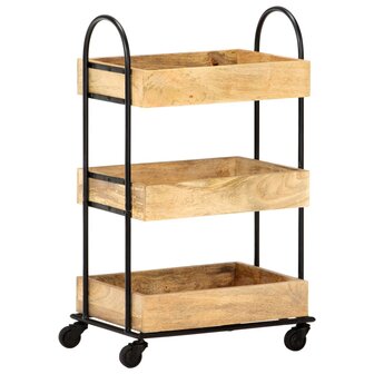 Keukentrolley 3-laags 46x30x76 cm massief mangohout 3