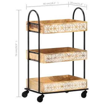 Keukentrolley 3-laags 46x30x76 cm massief mangohout 7