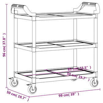 Trolley 3-laags 99x50x96 cm aluminium grijs 9