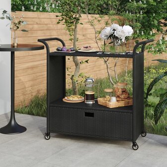 Serveerwagen met lade 100x45x97 cm poly rattan zwart 1