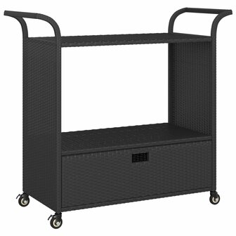 Serveerwagen met lade 100x45x97 cm poly rattan zwart 2