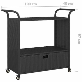 Serveerwagen met lade 100x45x97 cm poly rattan zwart 7
