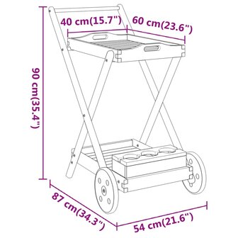 Serveerwagen 54x87x90 cm massief acaciahout 8