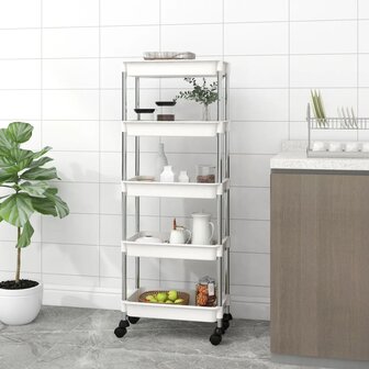 Keukentrolley 5-laags 42x29x128 cm ijzer en ABS wit 1