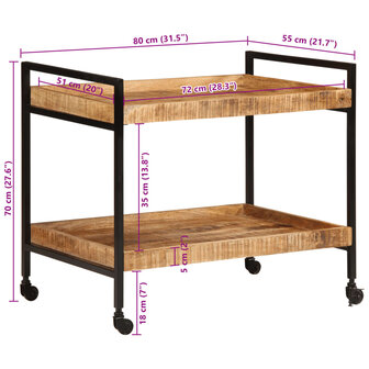 Keukentrolley 80x55x70 cm massief ruw mangohout 10