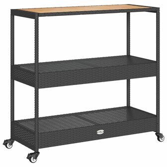 Bartrolley 3-laags poly rattan en massief acaciahout zwart 2