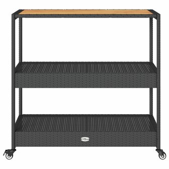Bartrolley 3-laags poly rattan en massief acaciahout zwart 5