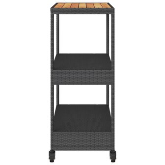 Bartrolley 3-laags poly rattan en massief acaciahout zwart 6