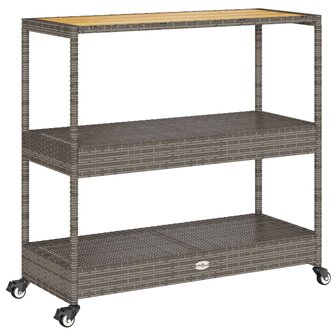 Keukentrolley 3-laags poly rattan en massief acaciahout grijs 2