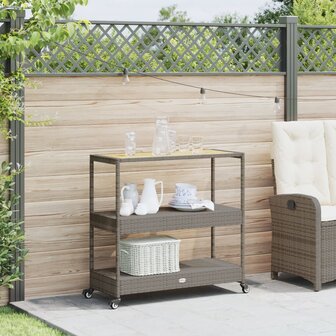 Keukentrolley 3-laags poly rattan en massief acaciahout grijs 3