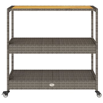 Keukentrolley 3-laags poly rattan en massief acaciahout grijs 5