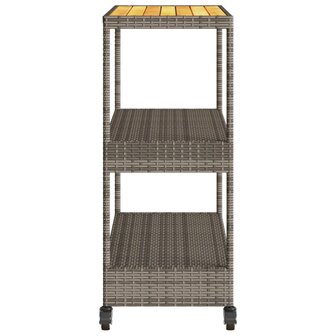 Keukentrolley 3-laags poly rattan en massief acaciahout grijs 6