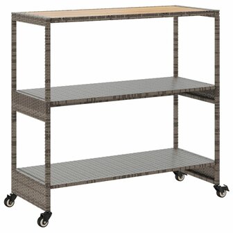 Keukentrolley 3-laags poly rattan en massief acaciahout grijs 7