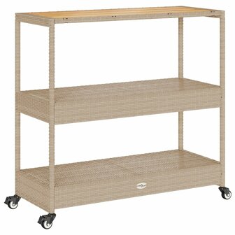 Keukentrolley 3-laags poly rattan en massief acaciahout beige 2