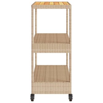 Keukentrolley 3-laags poly rattan en massief acaciahout beige 6
