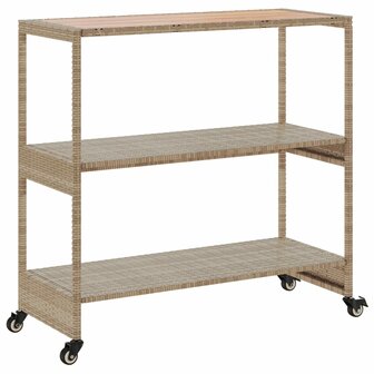 Keukentrolley 3-laags poly rattan en massief acaciahout beige 7