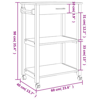 Keukentrolley MONZA 60x40x90 cm massief grenenhout 9