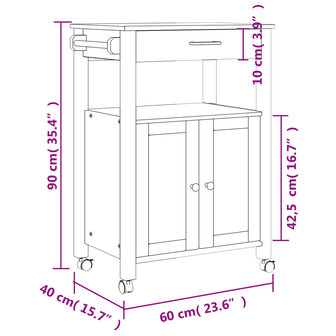 Keukentrolley MONZA 60x40x90 cm massief grenenhout 9