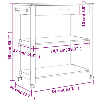 Keukentrolley MONZA 84x40x90 cm massief grenenhout 9
