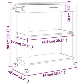 Keukentrolley MONZA 84x40x90 cm massief grenenhout 9