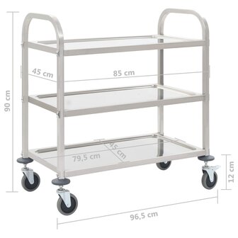 Keukentrolley 3-laags 96,5x55x90 cm roestvrij staal 6