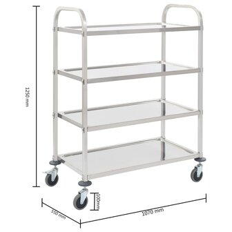 Keukentrolley 4-laags 107x55x125 cm roestvrij staal 6