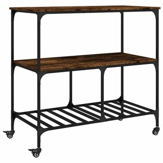 Keukentrolley 100x50x95 cm bewerkt hout gerookt eikenkleurig 2