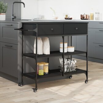 Keukentrolley 105x42x95 cm bewerkt hout zwart 4
