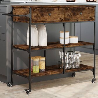 Keukentrolley 105x42x95 cm bewerkt hout gerookt eikenkleurig 1