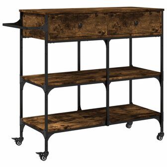 Keukentrolley 105x42x95 cm bewerkt hout gerookt eikenkleurig 2