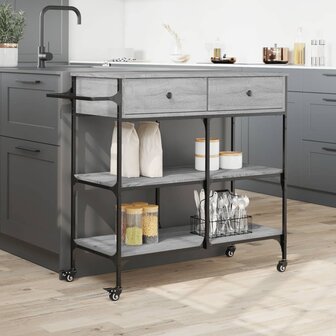 Keukentrolley 105x42x95 cm bewerkt hout grijs sonoma eikenkleur 4