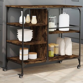 Keukentrolley 100x45x89,5 cm bewerkt hout gerookt eikenkleurig 1