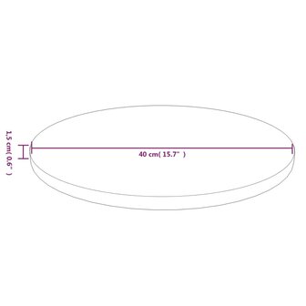 Tafelblad rond &Oslash;40x1,5 cm bewerkt massief eikenhout lichtbruin 4