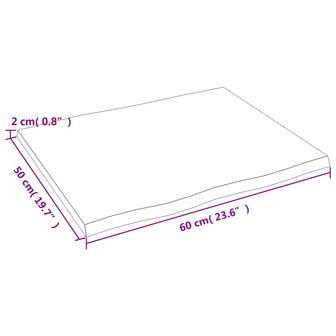 Tafelblad natuurlijke rand 60x50x2 cm massief eikenhout 7