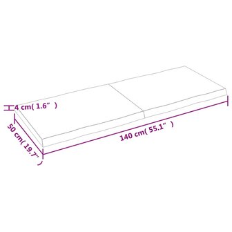Tafelblad natuurlijke rand 140x50x(2-4) cm massief eikenhout 10