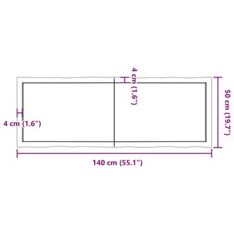Tafelblad natuurlijke rand 140x50x(2-4) cm massief eikenhout 11