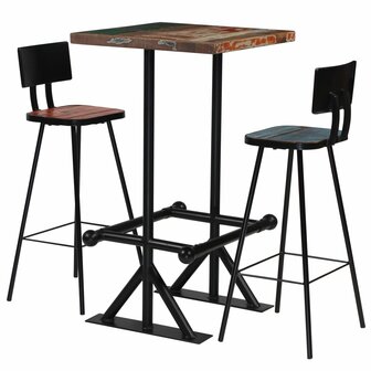 3-delige Barset massief gerecycled hout meerkleurig 1